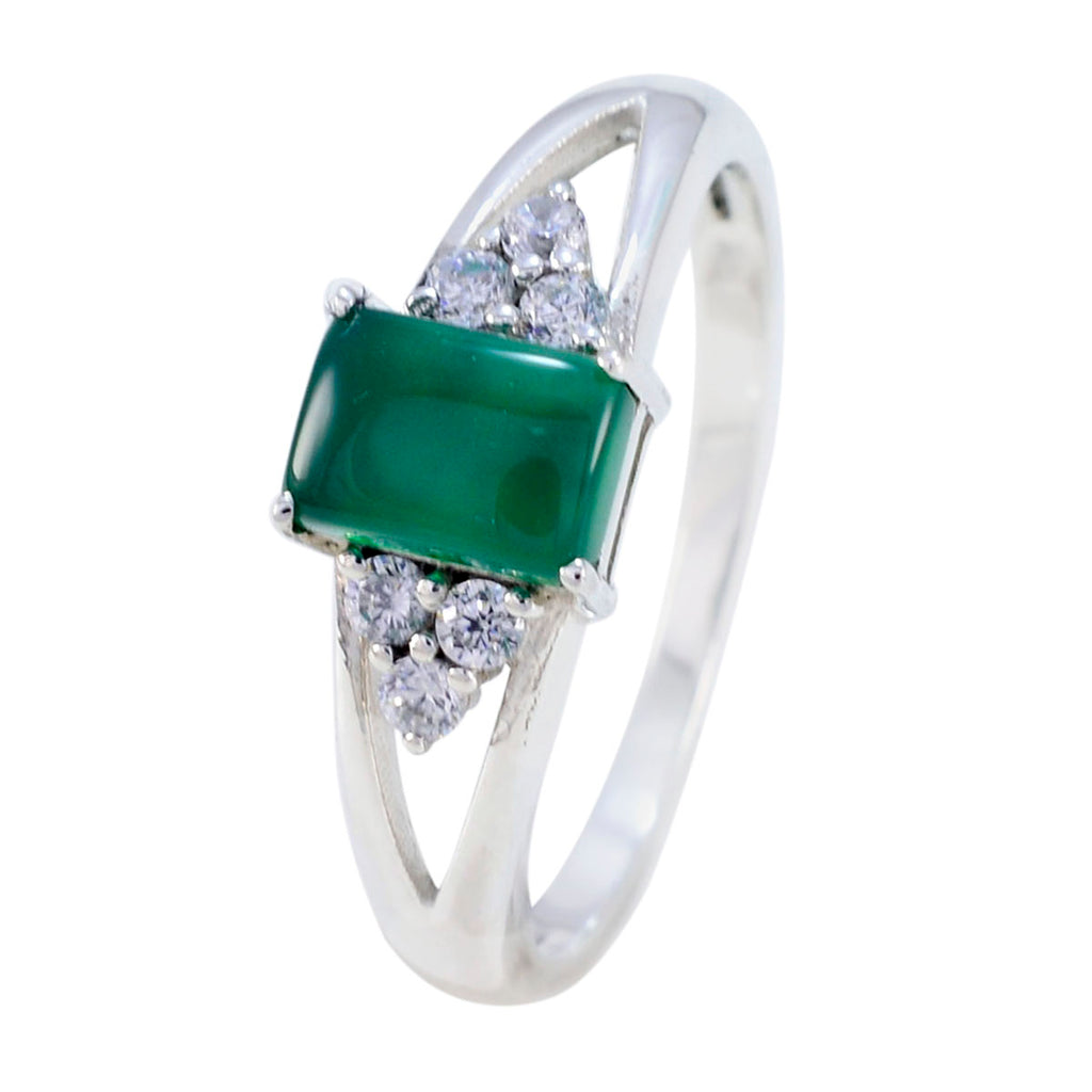 Green Onyx Halo Korean 925 Silver Green Gemstone Dainty Artisan Ring Jewelry