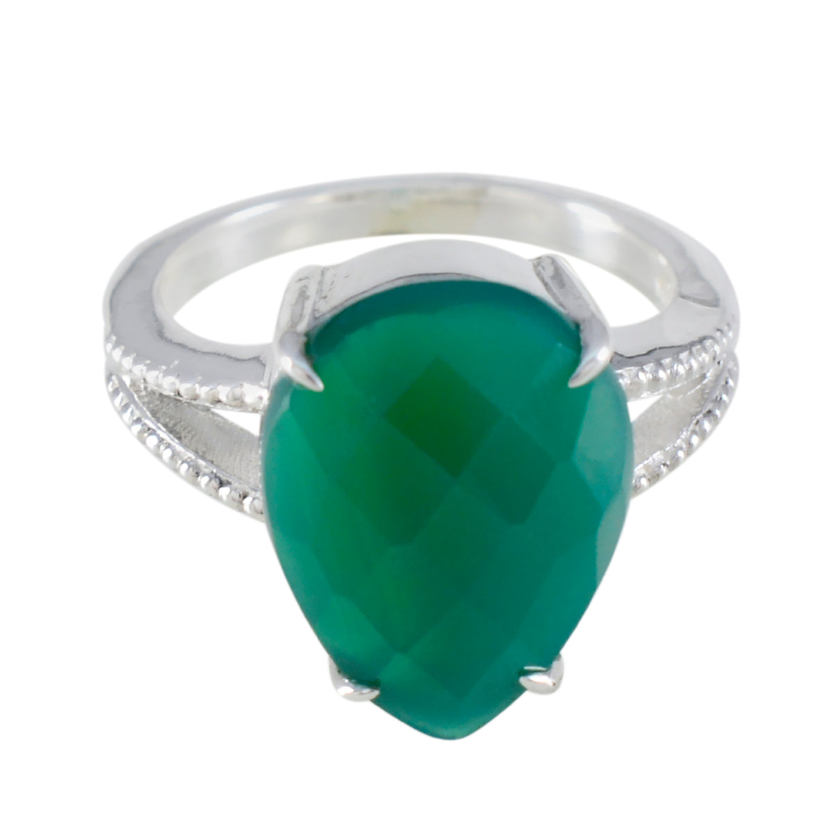 Green Onyx Solitaire Russian 925 Sterling Silver Green Gemstones Eye catching Fairytale Ring Jewellery