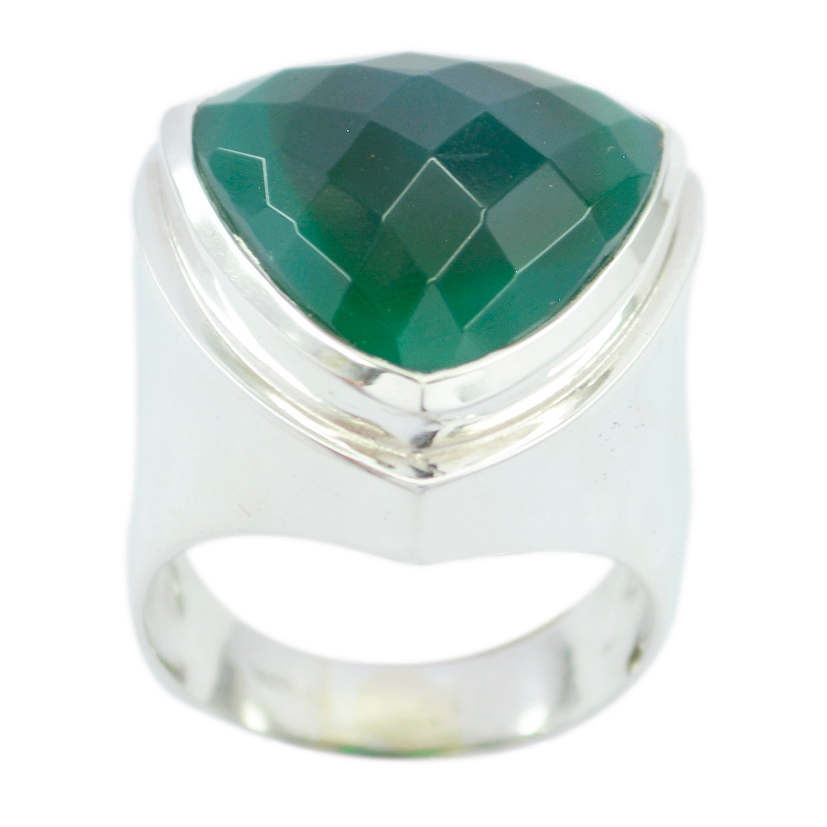 Green Onyx Solitaire Egyptian Sterling Silver Green Gemstone Chunky Cocktail Ring Jewellery