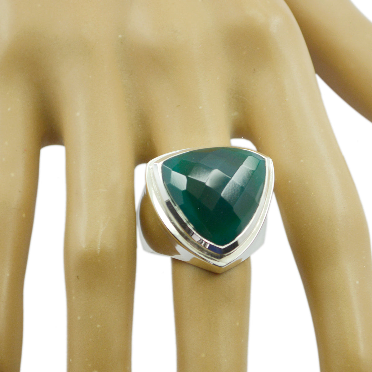 Green Onyx Solitaire Egyptian Sterling Silver Green Gemstone Chunky Cocktail Ring Jewellery