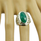 Green Onyx Solitaire Spanish 925 Sterling Silver Green Gemstone Mid weight Filigree Ring Jewellery