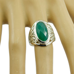 Green Onyx Solitaire Spanish 925 Sterling Silver Green Gemstone Mid weight Filigree Ring Jewellery