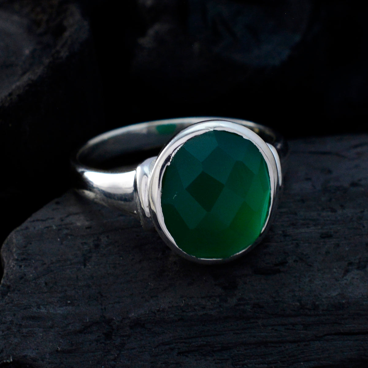 Green Onyx Solitaire Indian 925 Silver Green Gemstone Minimal Traditional Ring Jewellery
