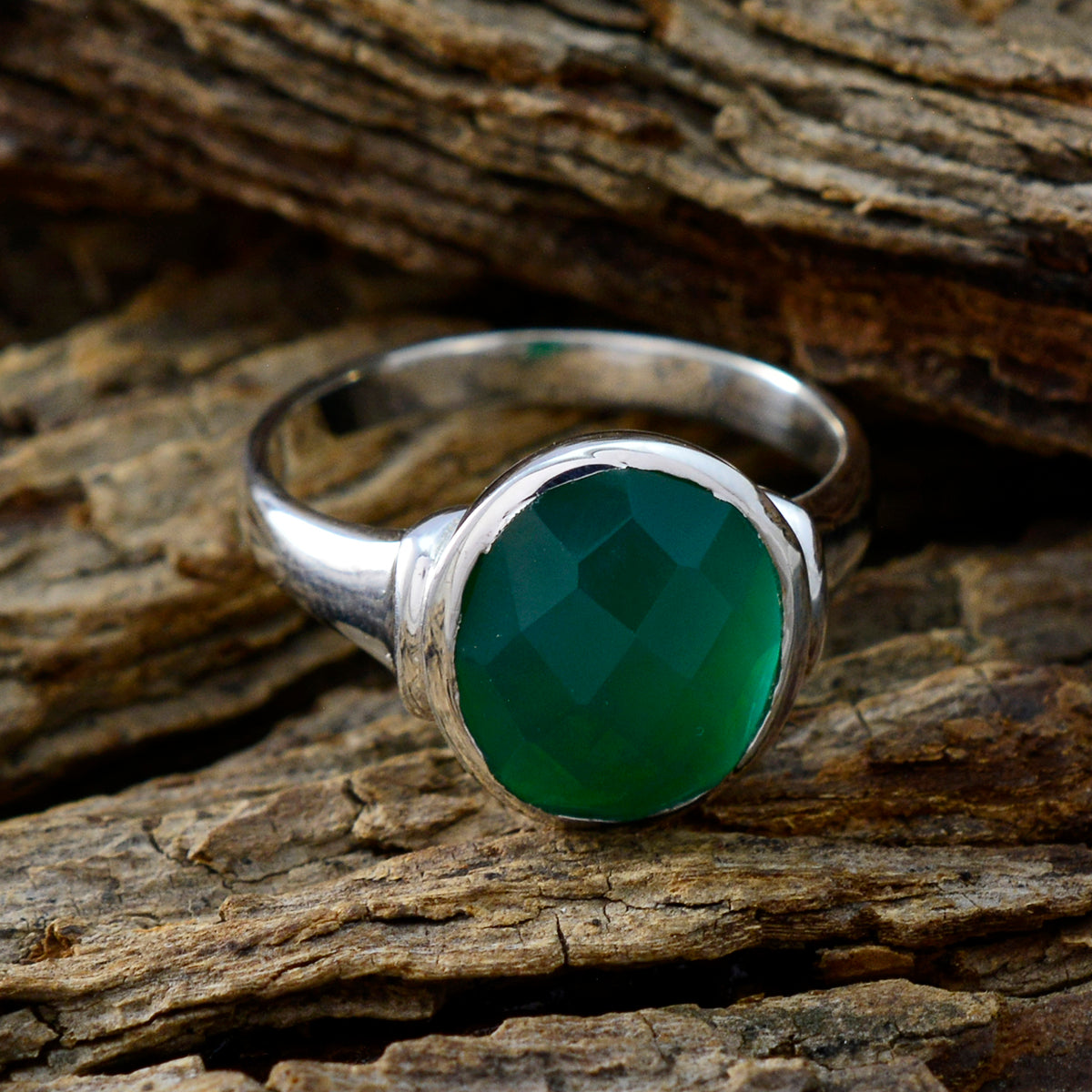 Green Onyx Solitaire Indian 925 Silver Green Gemstone Minimal Traditional Ring Jewellery