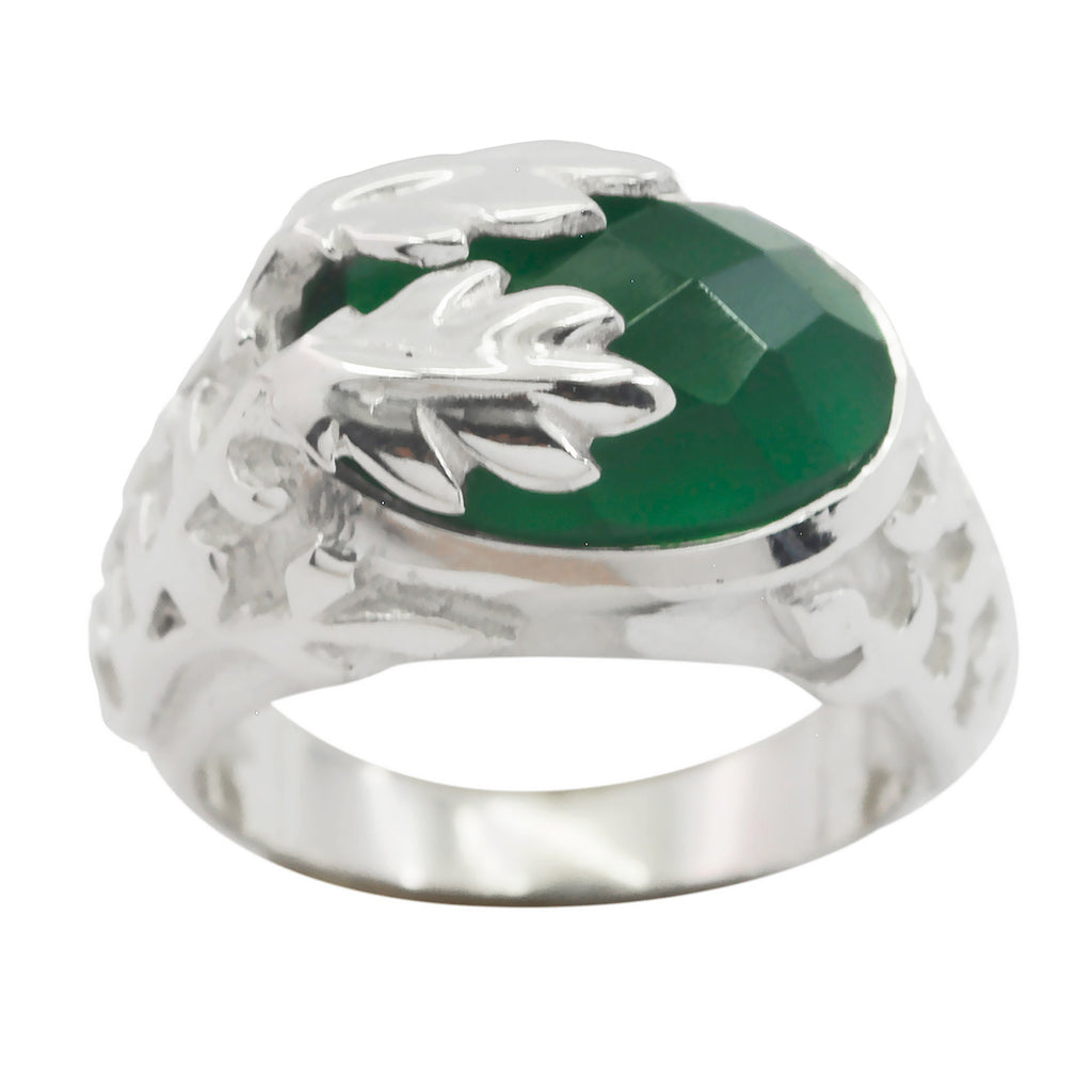 Green Onyx Solitaire Indian Sterling Silver Green Gemstone Essential  Leafy Ring Jewellery