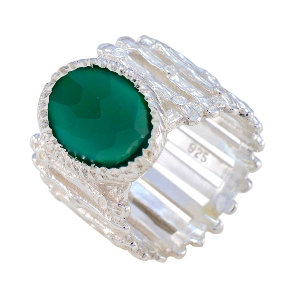 Grön Onyx Solitaire Afrikansk 92.5 Silver Gröna Ädelstenar Edgy Pansarbandssmycken Sekundär produktbild