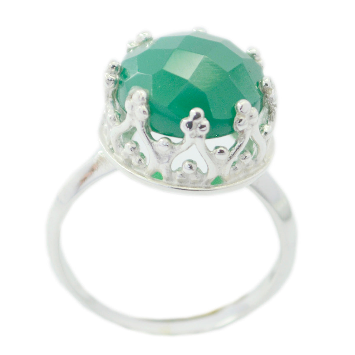 Green Onyx Solitaire Egyptian 92.5 Silver Green Gemstones Classic Art Deco Ring Jewelry