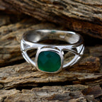 Green Onyx Solitaire French Sterling Silver Green Gemstone Tiny Artisan Ring Jewellery