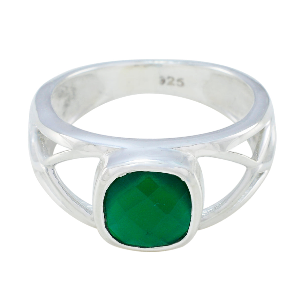 Green Onyx Solitaire French Sterling Silver Green Gemstone Tiny Artisan Ring Jewellery