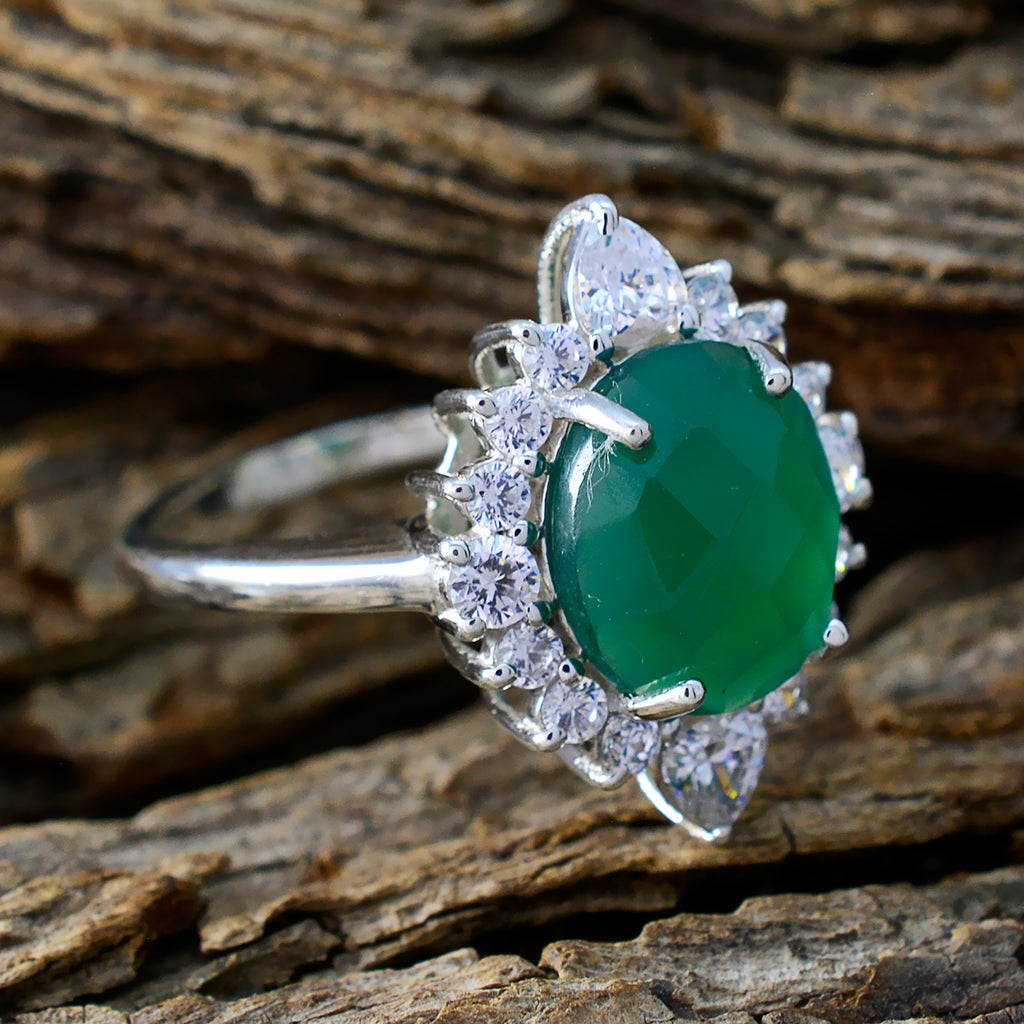 Green Onyx Halo African 925 Sterling Silver Green Gemstone Eye catching Abstract Ring Jewelry