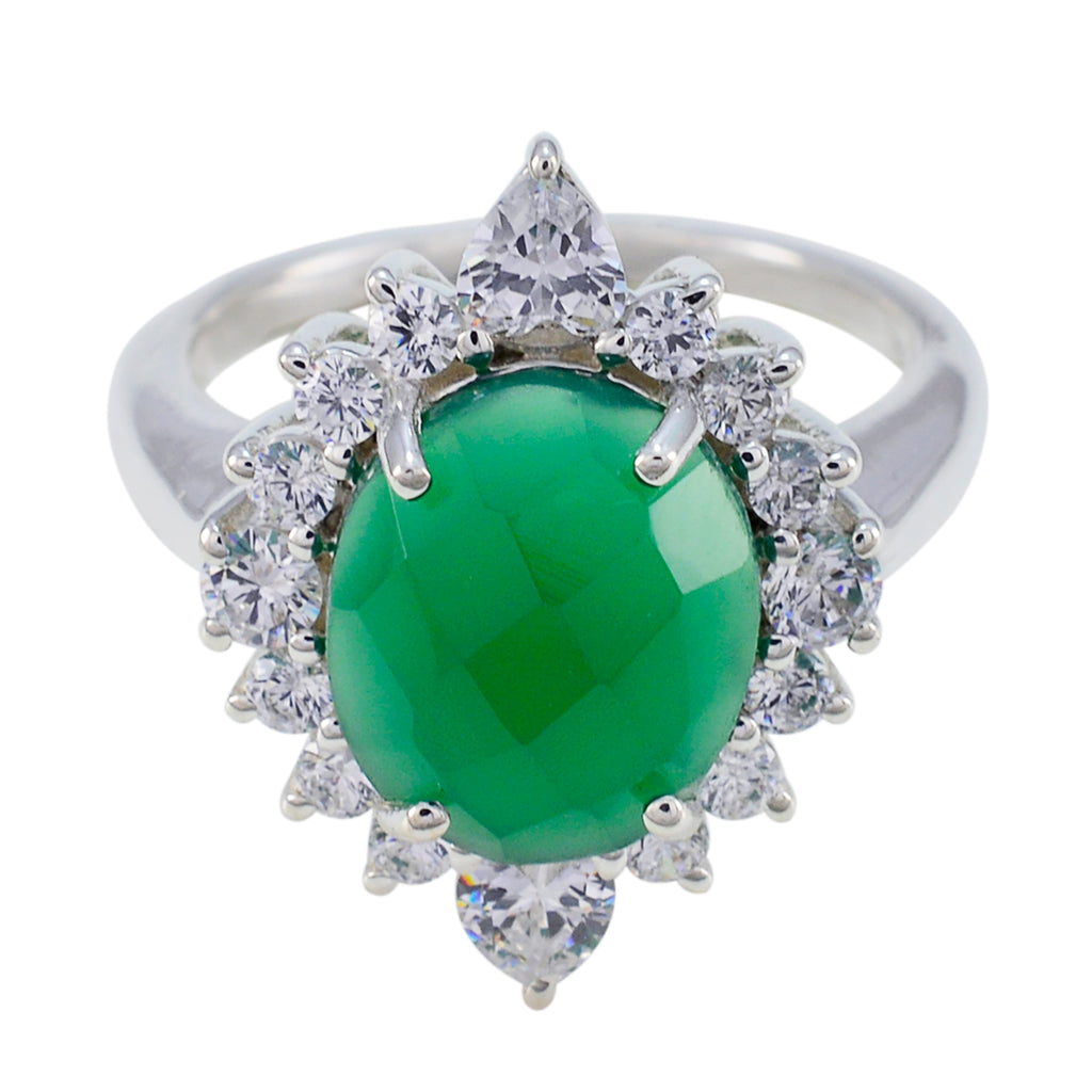 Green Onyx Halo African 925 Sterling Silver Green Gemstone Eye catching Abstract Ring Jewelry