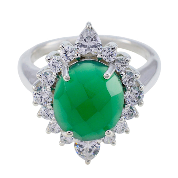 Green Onyx Halo African 925 Sterling Silver Green Gemstone Eye catching Abstract Ring Jewelry