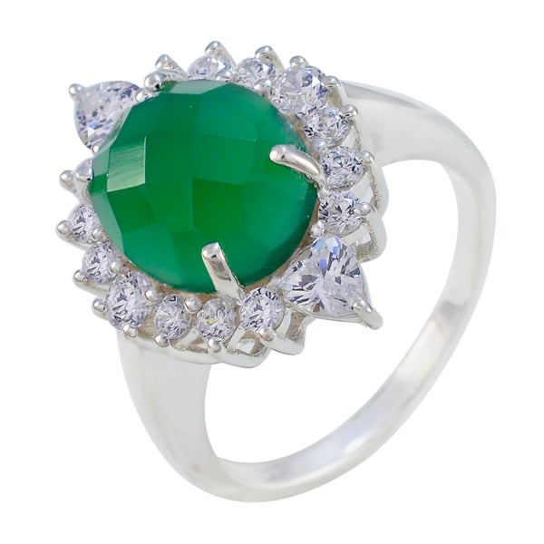 Green Onyx Halo African 925 Sterling Silver Green Gemstone Eye catching Abstract Ring Jewelry