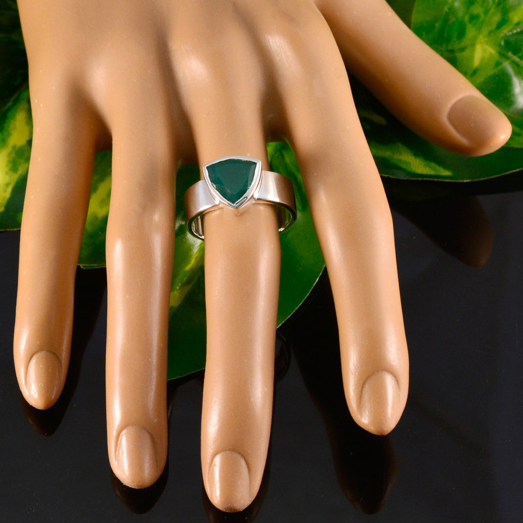 Green Onyx Solitaire Turkish 925 Silver Green Gemstones Eye catching Signet Band Jewellery