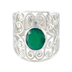 Green Onyx Solitaire Australian 925 Silver Green Gemstone Versatile Filigree  Ring Jewelry