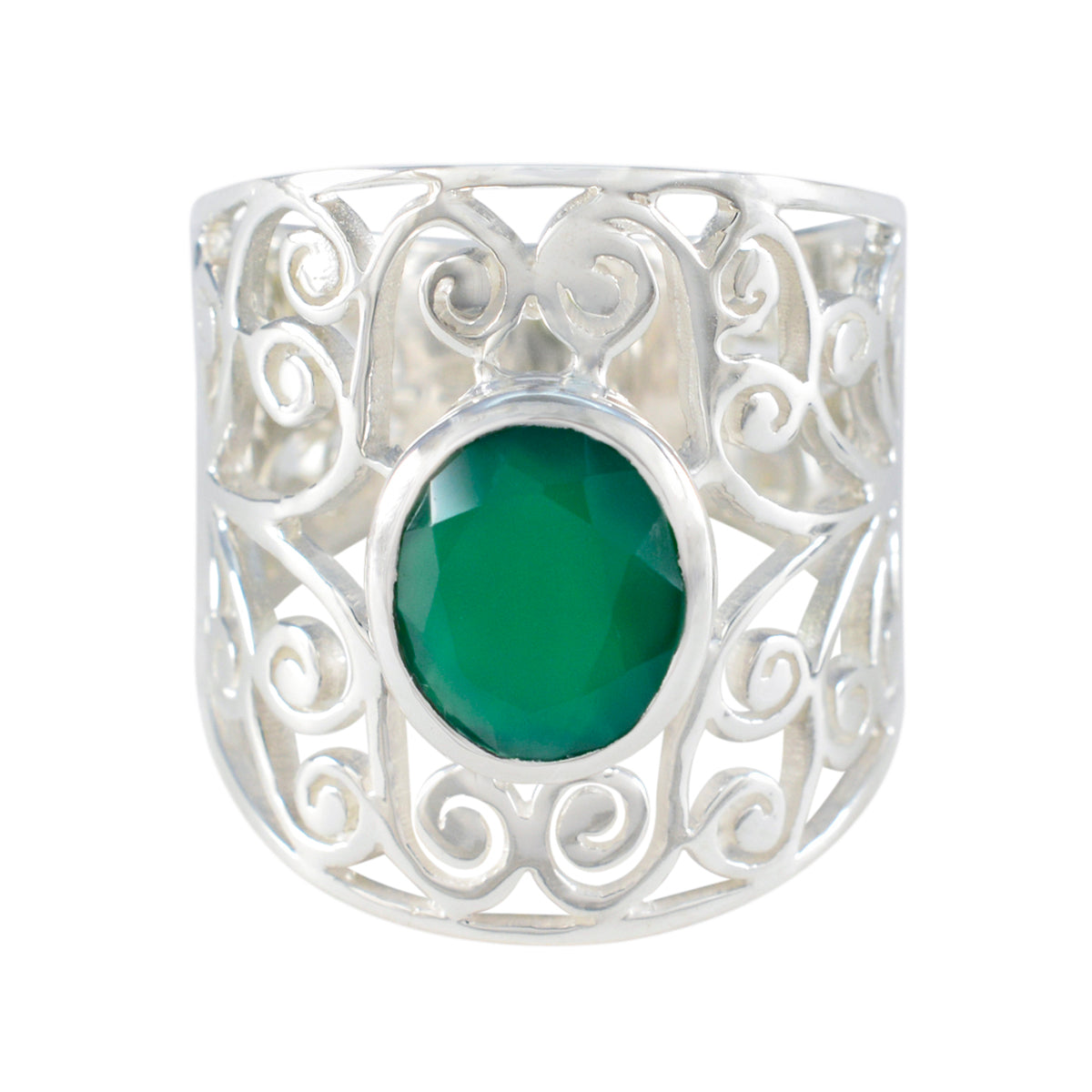 Green Onyx Solitaire Australian 925 Silver Green Gemstone Versatile Filigree  Ring Jewelry