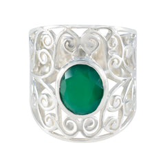 Grüner Onyx Solitär Australischer 925 Silber Grüner Edelstein Vielseitiger Filigraner Ring Schmuck