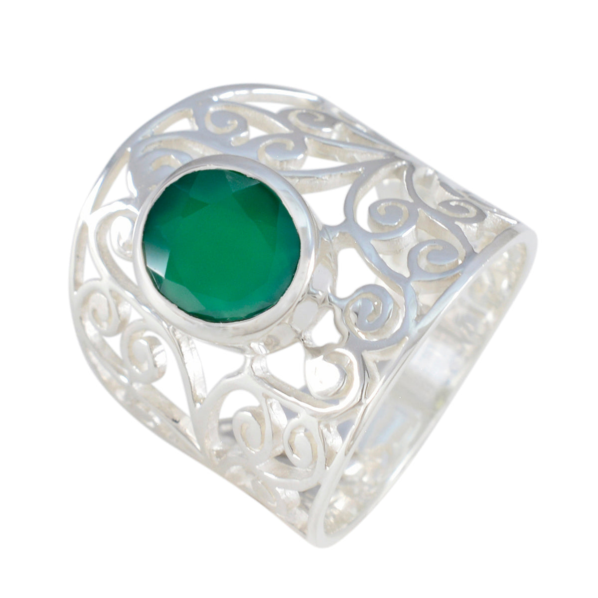 Grüner Onyx Solitär Australischer 925 Silber Grüner Edelstein Vielseitiger Filigraner Ring Schmuck