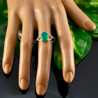 Green Onyx Solitaire Korean Silver Green Gemstone Delicate Graceful Ring Jewelry