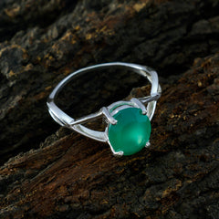 Green Onyx Solitaire Korean Silver Green Gemstone Delicate Graceful Ring Jewelry