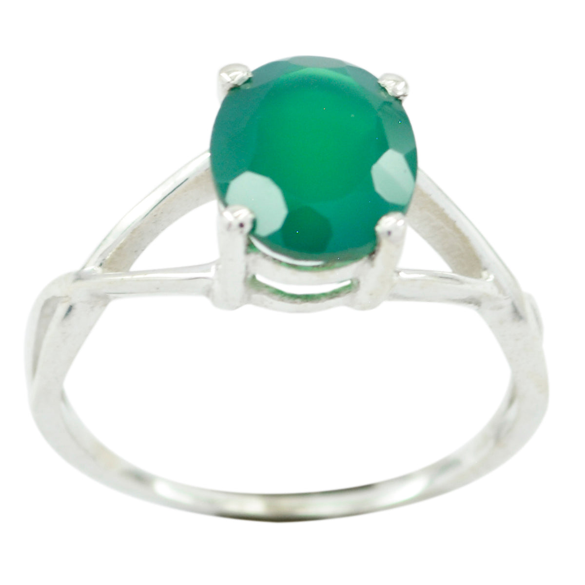 Green Onyx Solitaire Korean Silver Green Gemstone Delicate Graceful Ring Jewelry
