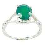 Green Onyx Solitaire Korean Silver Green Gemstone Delicate Graceful Ring Jewelry