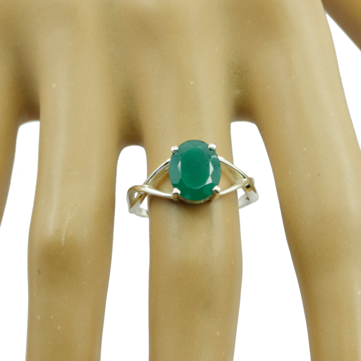 Green Onyx Solitaire Korean Silver Green Gemstone Delicate Graceful Ring Jewelry