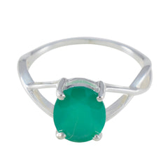 Green Onyx Solitaire Korean Silver Green Gemstone Delicate Graceful Ring Jewelry