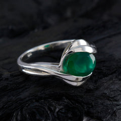 Green Onyx Solitaire Indian Silver Green Gemstone Tiny Modern Ring Jewellery