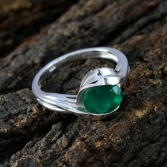 Green Onyx Solitaire Indian Silver Green Gemstone Tiny Modern Ring Jewellery
