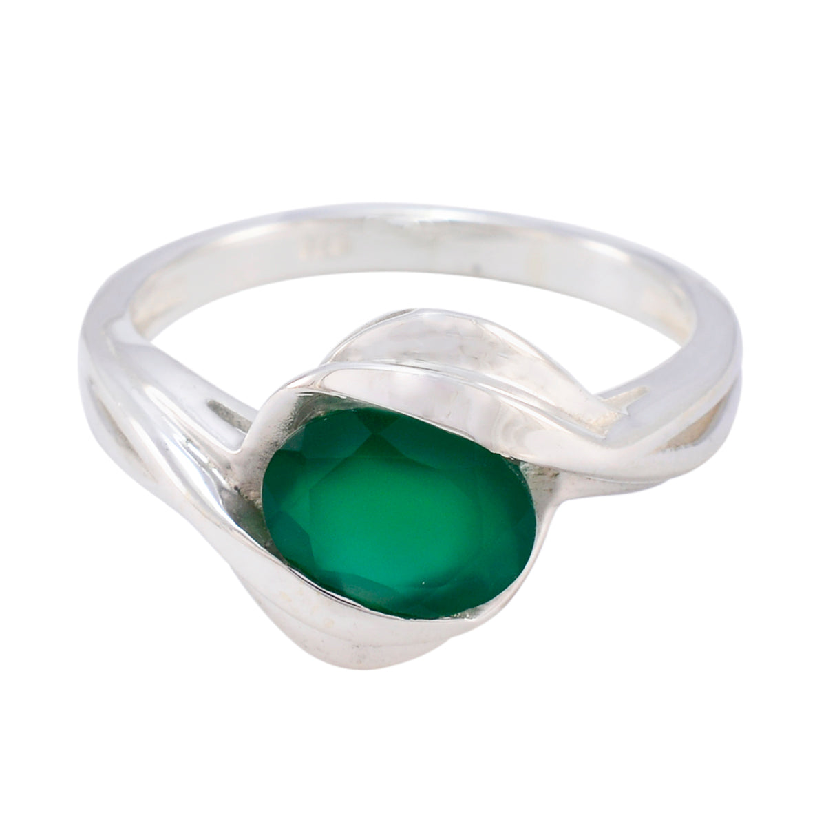 Green Onyx Solitaire Indian Silver Green Gemstone Tiny Modern Ring Jewellery
