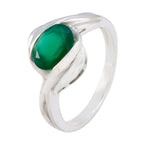 Green Onyx Solitaire Indian Silver Green Gemstone Tiny Modern Ring Jewellery