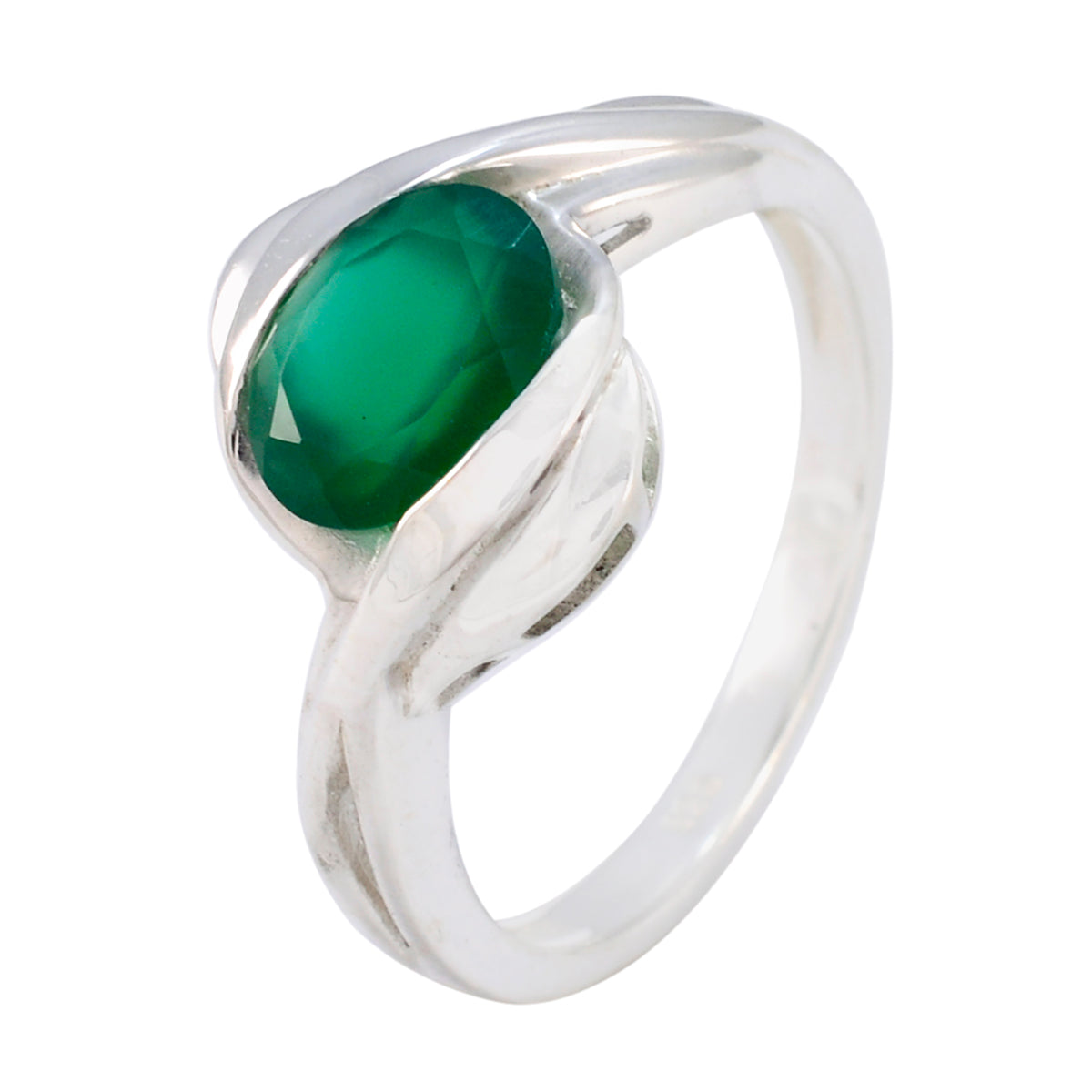 Green Onyx Solitaire Indian Silver Green Gemstone Tiny Modern Ring Jewellery