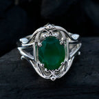 Green Onyx Solitaire Russian 925 Sterling Silver Green Gemstone Tiny Traditional Ring Jewelry