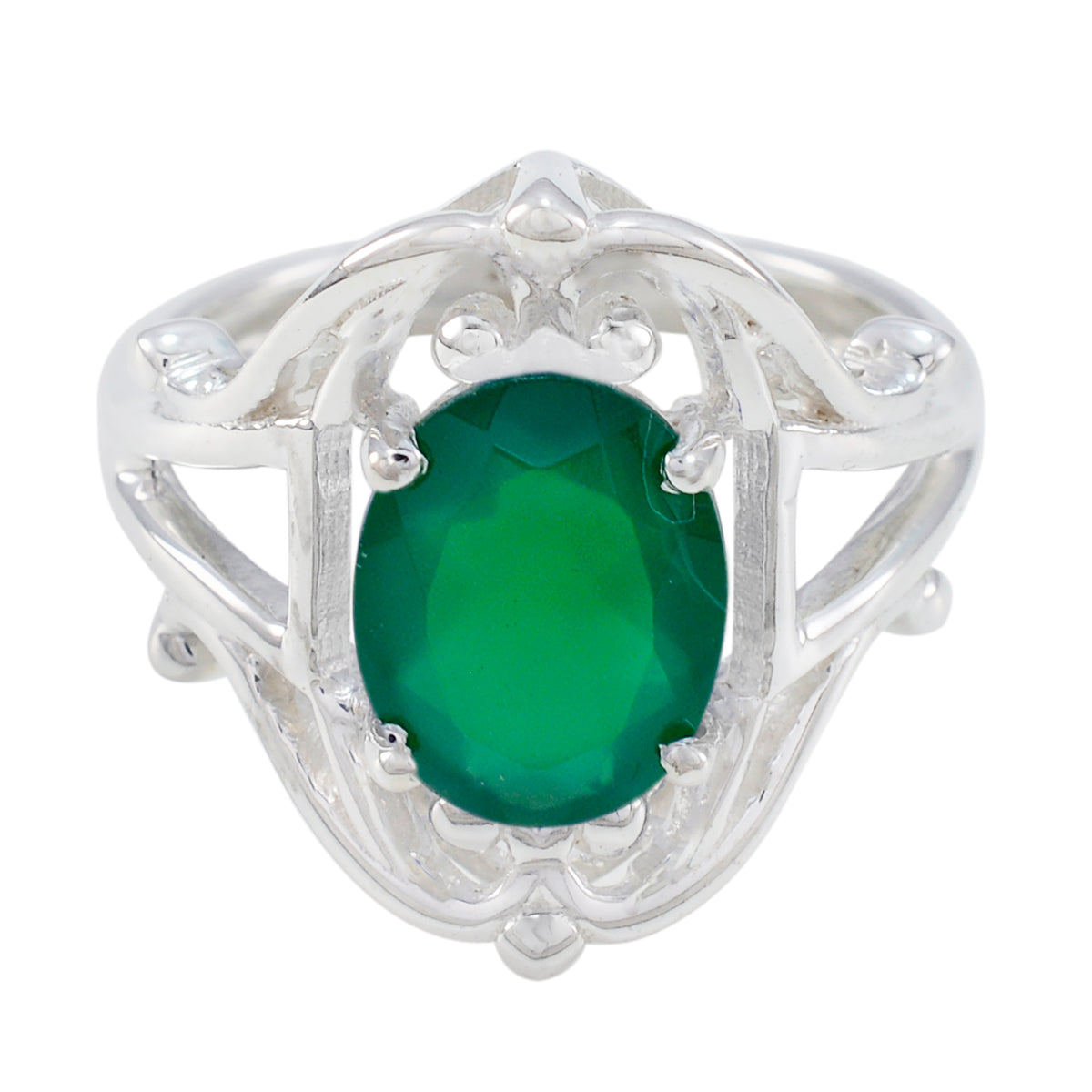Grüner Onyx Solitär Russischer 925 Sterling Silber Grüner Edelstein Winziger traditioneller Ring Schmuck Hauptbild