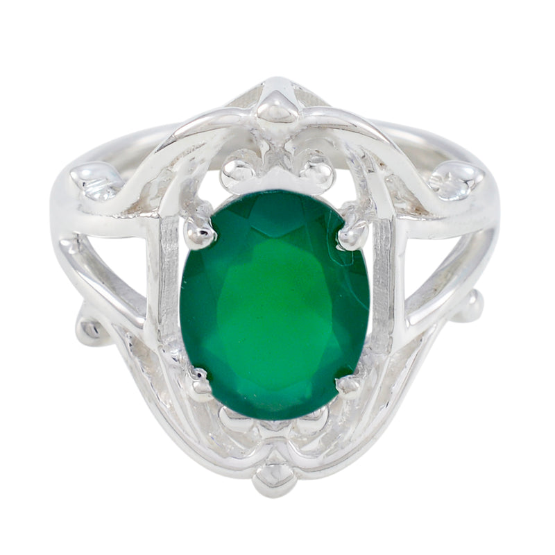 Green Onyx Solitaire Russian 925 Sterling Silver Green Gemstone Tiny Traditional Ring Jewelry