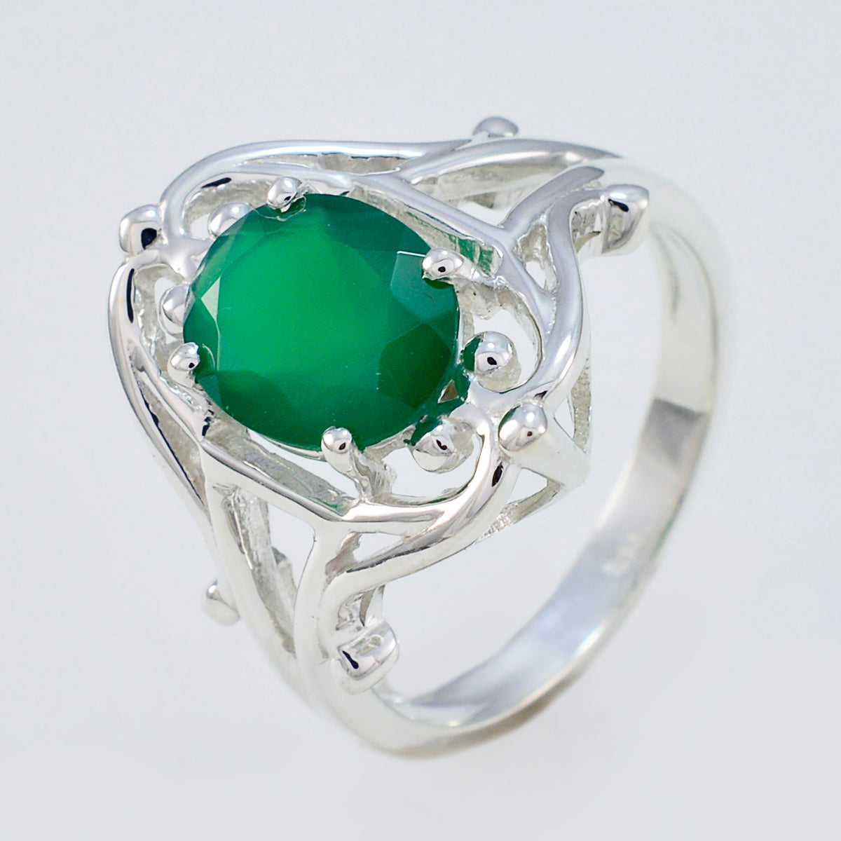 Green Onyx Solitaire Russian 925 Sterling Silver Green Gemstone Tiny Traditional Ring Jewelry