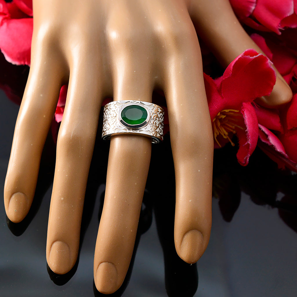 Green Onyx Solitaire Indian 92.5 Silver Green Gems Essential  Art Deco Ring Jewellery