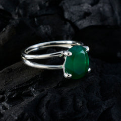 Green Onyx Solitaire Korean 92.5 Silver Green Gemstones Whisper thin Trendy Ring Jewellery