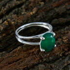 Green Onyx Solitaire Korean 92.5 Silver Green Gemstones Whisper thin Trendy Ring Jewellery