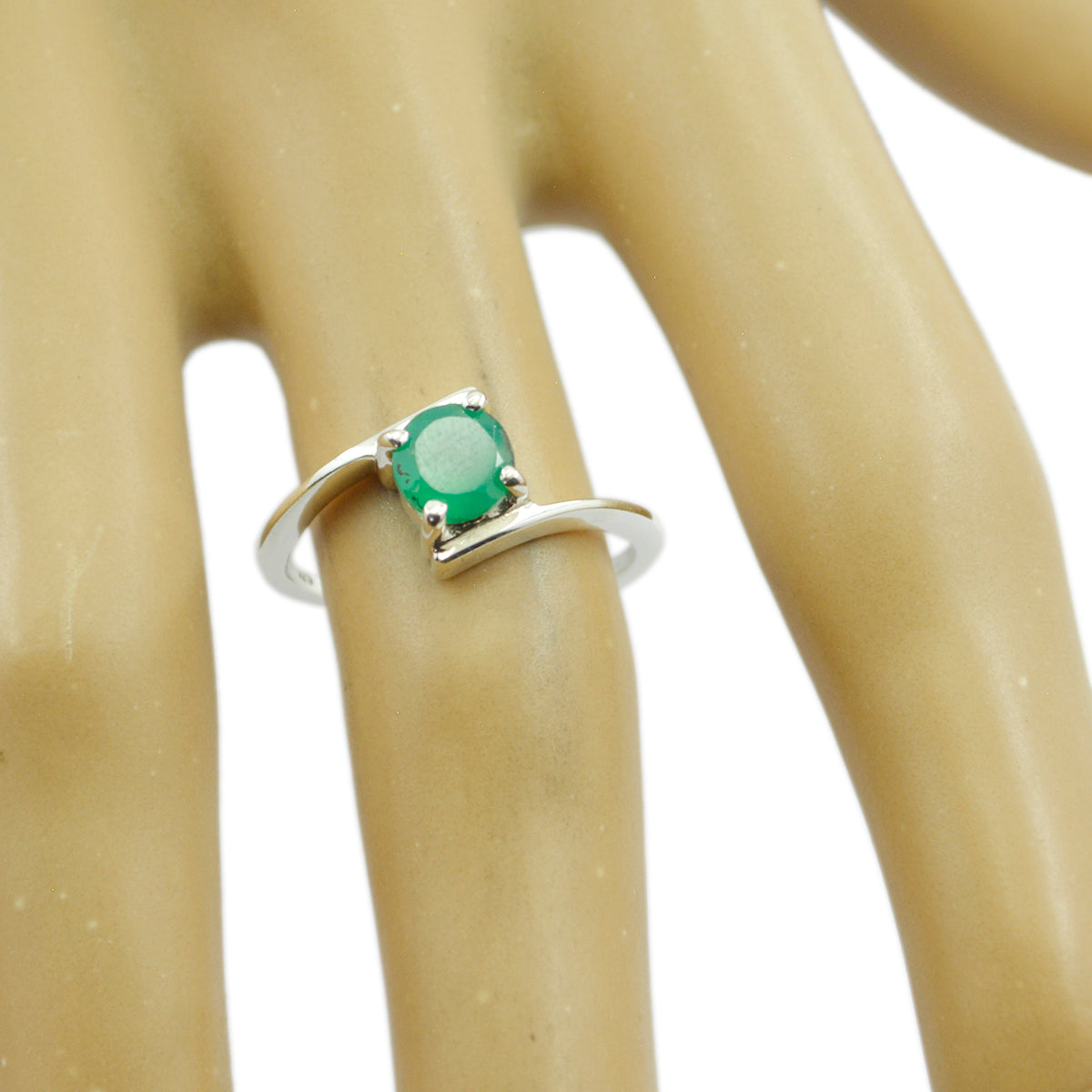 Anello di lusso delicato con gemme verdi in argento americano 925 e solitario in onice verde Immagine secondaria del prodotto