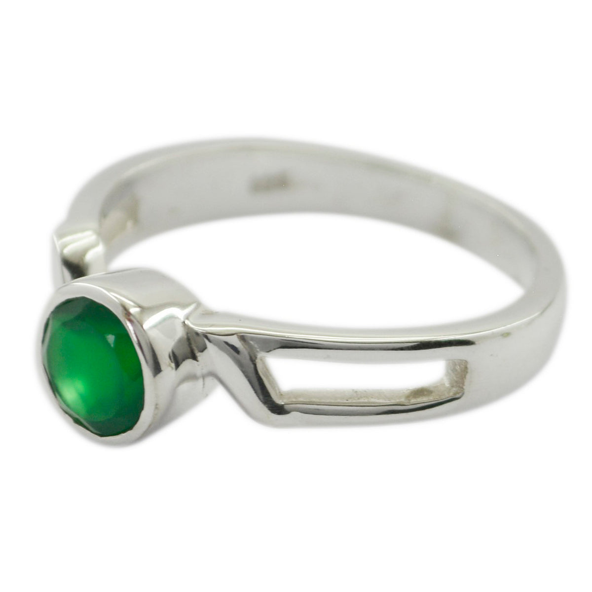 Green Onyx Solitaire Korean Silver Green Gemstones Whisper thin Romantic Ring Jewelry