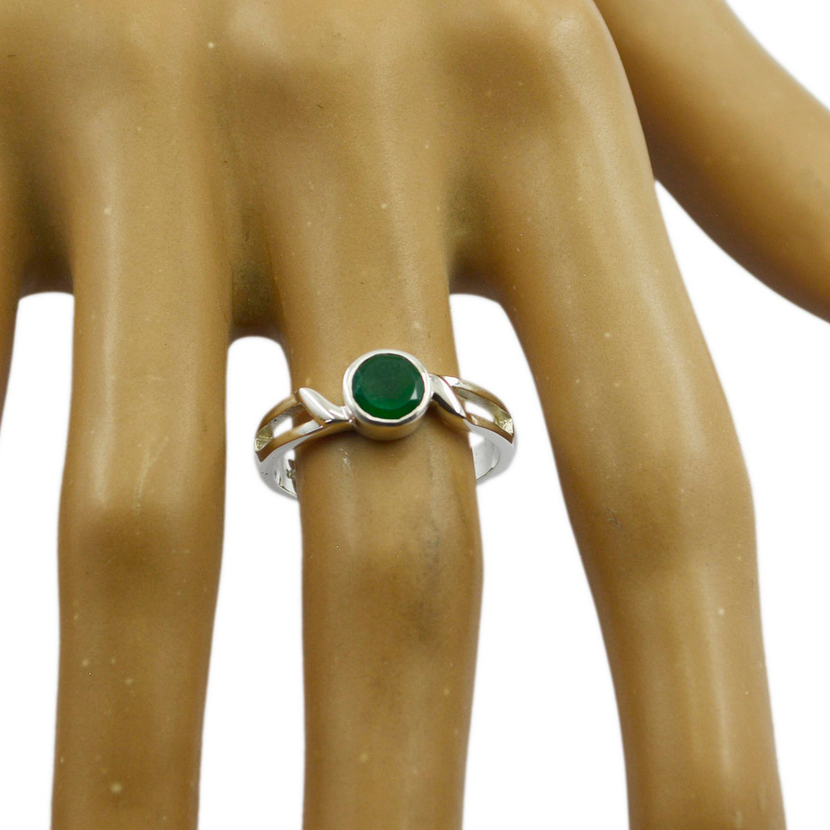 Green Onyx Solitaire Korean Silver Green Gemstones Whisper thin Romantic Ring Jewelry