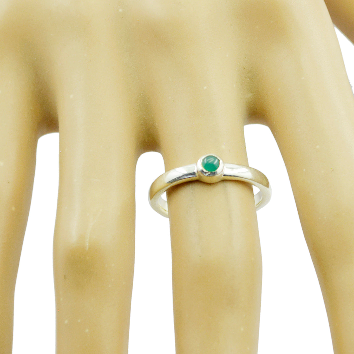 Bague solitaire en onyx vert coréen en argent 925 avec pierres précieuses vertes, bijou délicat et glamour Image secondaire du produit