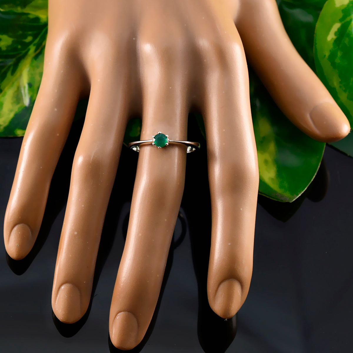 Green Onyx Solitaire American 925 Silver Green Gemstones Elegant  Fairytale Ring Jewellery