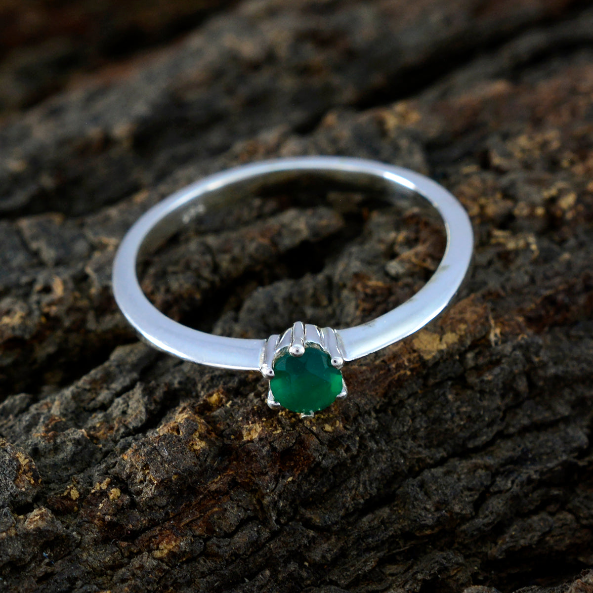 Green Onyx Solitaire American 925 Silver Green Gemstones Elegant  Fairytale Ring Jewellery