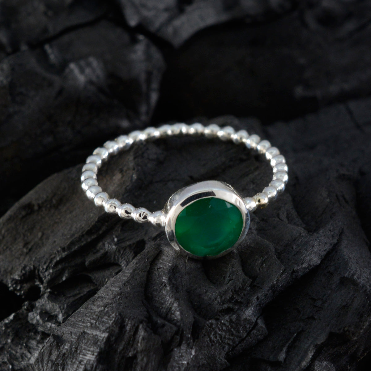 Green Onyx Solitaire American 925 Silver Green Gemstone Delicate Twist Ring Jewellery