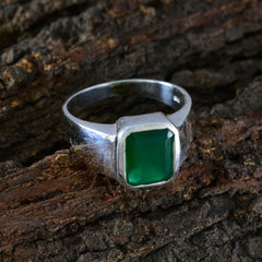 Green Onyx Solitaire Indian 925 Sterling Silver Green Gemstones Eye catching Trendy Ring Jewellery