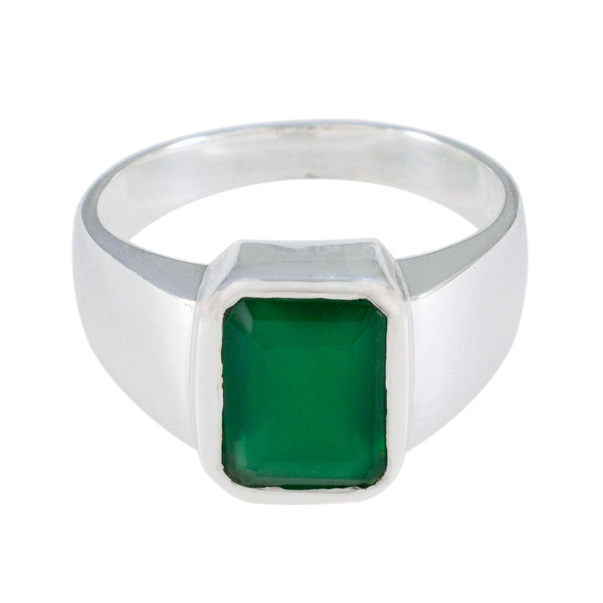 Green Onyx Solitaire Indian 925 Sterling Silver Green Gemstones Eye catching Trendy Ring Jewellery