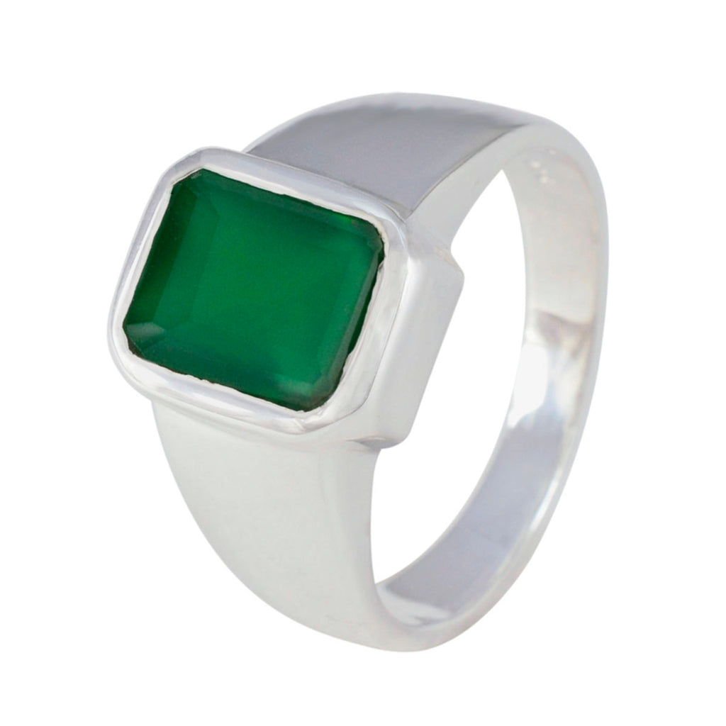 Green Onyx Solitaire Indian 925 Sterling Silver Green Gemstones Eye catching Trendy Ring Jewellery
